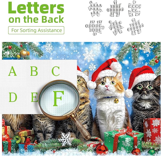500 Piece Christmas Jigsaw Puzzle for Adults - Cute Cats in Santa Hats & Elf Hat with Unique Shaped Pieces, 23x15 Inch Holiday Puzzle for Home Decor