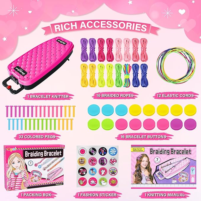 Friendship Bracelet Making Kit for Girls,DIY Arts and Crafts Toys,Jewelry String Maker Kit,The Best Birthday Gifts Ideas for Girls 6 7 8 9 10 11 12+ Years Old（Rose and Black