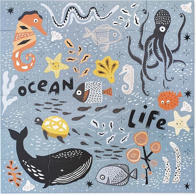 Wee Gallery Floor Puzzle, 24-Piece Jumbo Jigsaw Puzzles for Toddlers, Early Learning Activity, Cognitive and Fine Motor Skills Development, Learning Toys for Toddlers, Ocean Life