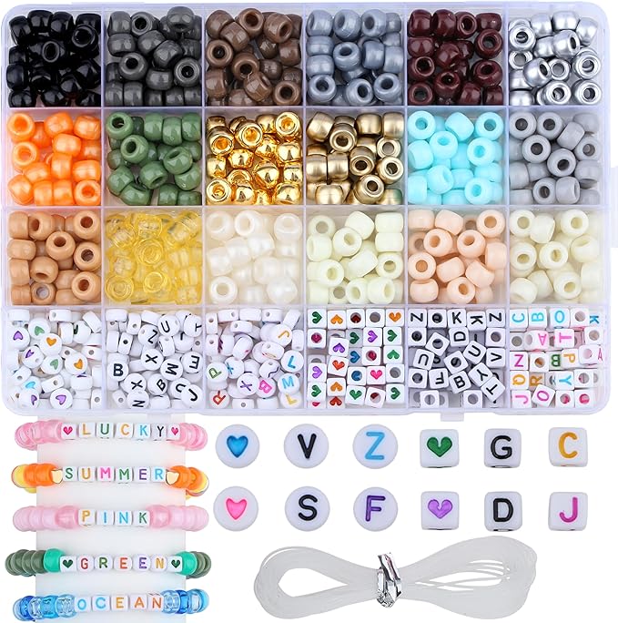XIANNVXI 24Colours Grey Pony Beads for Bracelet 720pcs Letter Kandi Letter Friendship Grey Brown Pony Beaded Kit Bracelet Making Kit for Jewelry DIY Crafts