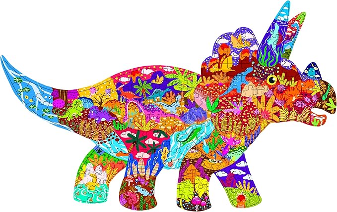 PINU Jigsaw Puzzles for Kids Ages 3-5, 6-8, 8-10, Children Colorful Fun Animal Shaped Puzzle Learning Educational Toys Gifts Games for Boys and Girls (Triceratops-150 PCS)