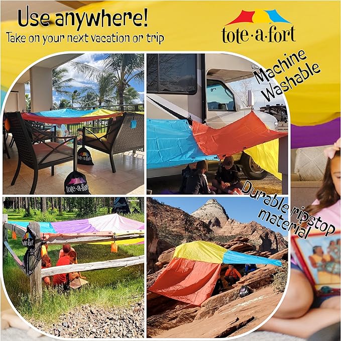 Tote a Fort Original XL Blanket Fort Building Kit - Portable Playhouse Play Tent Fort - Indoor & Outdoor Toy Set for Ages 4-12+ - STEM Toy - 4 Blanket Set