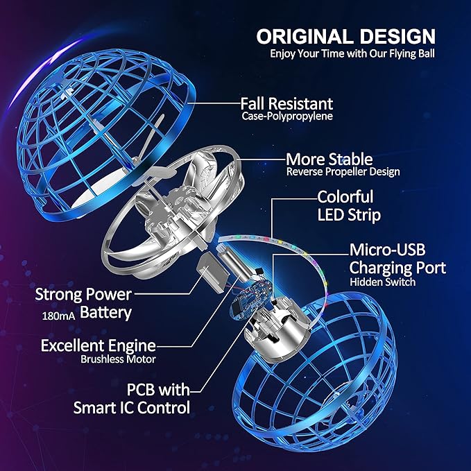 LEMATRIX 2024 Flying Orb Ball Toy, Hover Ball Boomerang Fly Fidget Spinner, Cool Toys Gifts for 6 7 8 9 10 11 12+ Years Old boy Girls Teens, Hand Mini Drone Cosmic Globe, Indoor Outdoor Toys(Blue)
