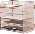 Supeasy 5 Trays Paper Organizer Letter Tray with Handle-Mesh Desk File Organizer, Paper Sorter Desk Organizer for Office, Home or School (Rose Gold)