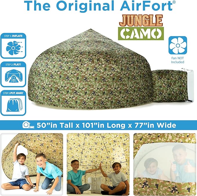 The Original Patented AirFort - Build A Fort in 30 Seconds, Inflatable Fort for Kids, Play Tent for 3-14 Years, A Playhouse Where Imagination Runs Wild, Fan not Included (Jungle Camo)