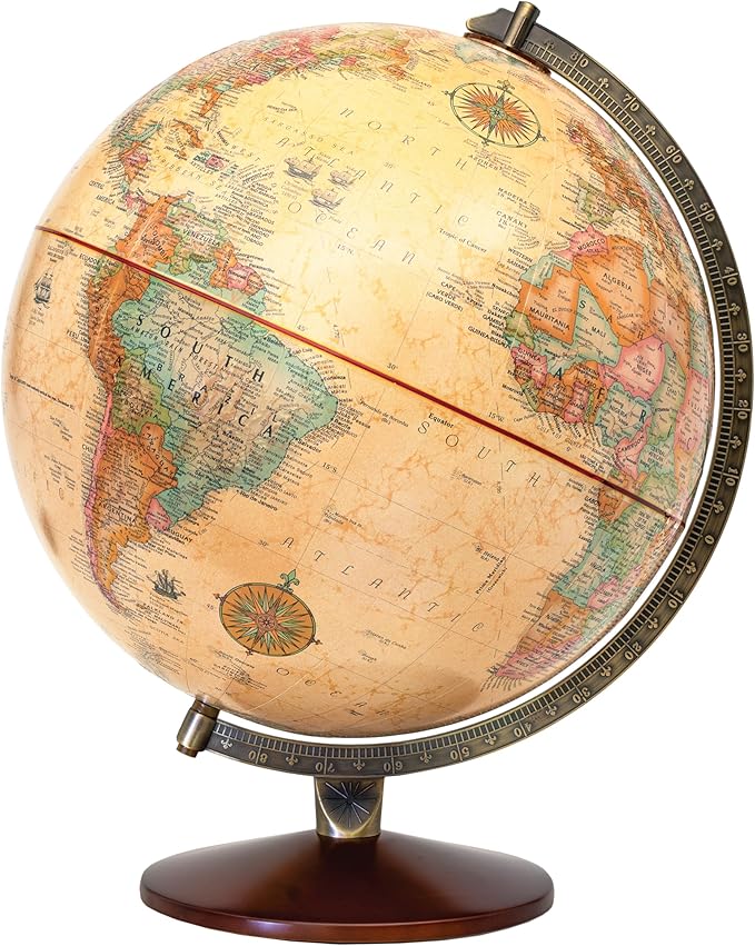 Replogle Illuminated World Globe with Stand, 12 Inch diameter light up globe with 3-D Raised Relief Texture. Perfect for Children And Kid's Classroom and home Decor, Made In USA. (Antique)