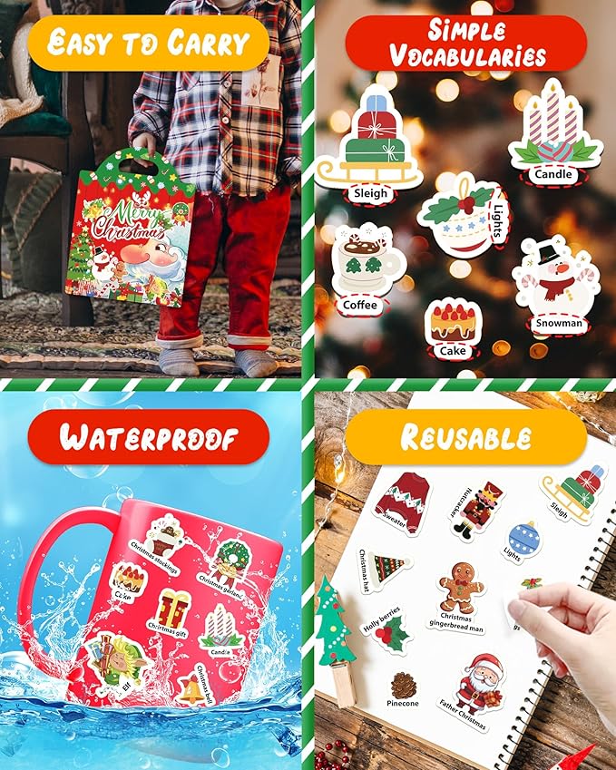 Benresive Reusable Sticker Books for Kids 2-4, Sticker Books for Toddlers 1-3 2-4, Toddler Travel Toys Activities Crafts Gifts - Christmas
