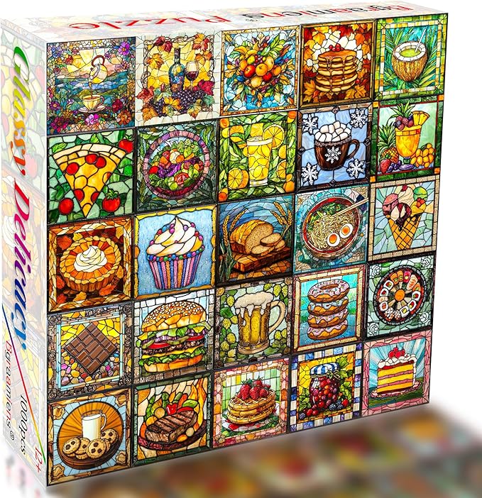 Bgraamiens-Glassy Delicacy-Stained Glass Food Collage Puzzle 1000 Pieces Extremely Beautiful Jigsaw for Adults - Difficult Funny Puzzle for Adults