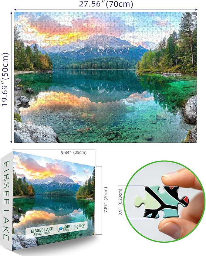 Eibsee Lake Jigsaw Puzzles 1000 Pieces Nature Landscape Puzzles for Adults 1000 Pieces with Letters on Back Hard Impossible Difficult Challenging Family Puzzle Mountain Scenery Lake Puzzles