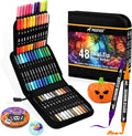 48 Colors Acrylic Paint Markers, Dual Tip with Fine Tip and Brush Tip Pens for Stone, Wood, Calligraphy, Canvas, Ceramic, Metal, Glass, Rock Painting, DIY Crafts Art Supplies Kit