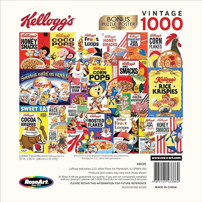 RoseArt - Kellogg's - Cereal Favorites - 1000 Piece Jigsaw Puzzles for Adults