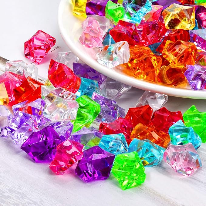 180-190pcs Premium Multicolored Fake Crushed Ice Rock Plastic Gems Jewels Acrylic Ice Rock Crystals Treasure Fake Diamonds Plastic Ice Cubes for Kids Toy Decoration Wedding Display Vase Fillers Crafts