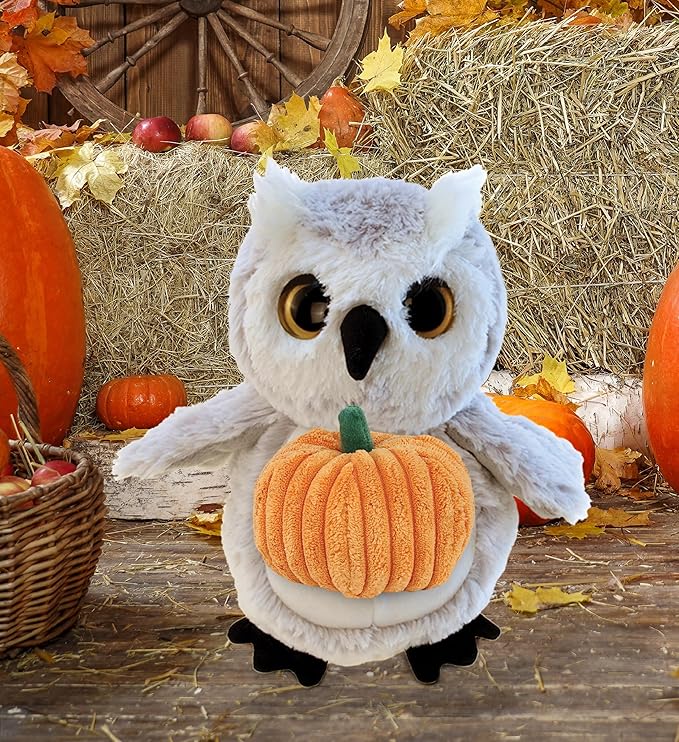 DolliBu Super Soft Owl Stuffed Animal with Pumpkin Decor and Name Personalization - Plush Animal for Fall, Halloween and Thanksgiving for Baby, Kids, Adults - 8.5 Inches