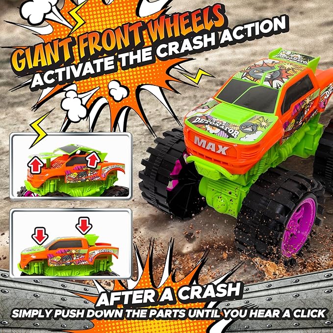 Exploding Monster Truck Toy with Explosive Crash Sounds and Lights, Smash It Up Again and Again, 8.7” Monster Truck Toys for Boys Kids Ages 3, 4-7 & Above | Toddler Toys for 3 Year Old Boys Gift