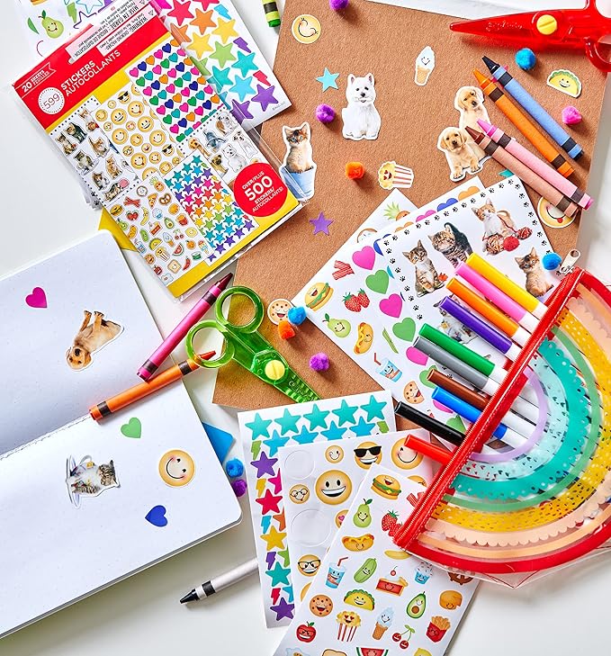 American Greetings Stickers for Kids, Assorted Shapes, Animals and Smiley Faces (599 Stickers)