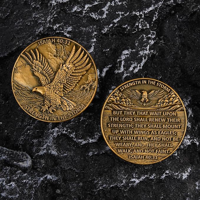 Inspirational Eagle Coin - Motivational Inspirational Gift for Spiritual Encouragement, Christian Gift, Strength in The Storm Token, First Responder Keepsake
