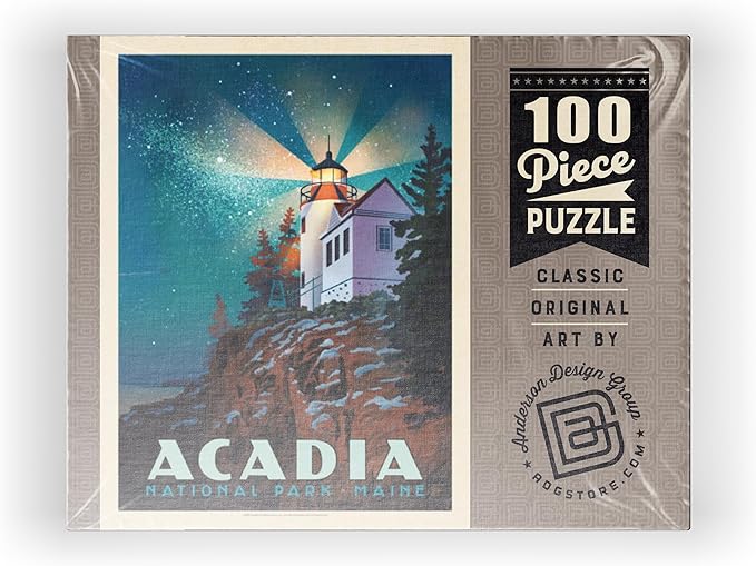 MyPuzzle Acadia National Park: Lighthouse at Night - Premium 100 Piece Jigsaw Puzzle for Adults