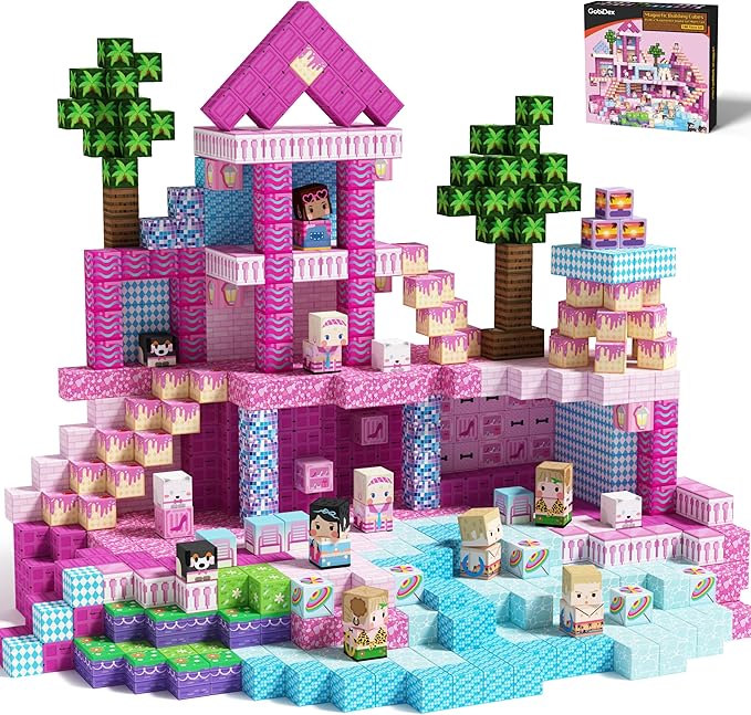 GobiDex 100PCS Magnetic Blocks Princess Building Toys for Girls 3+, Magnet Pink Castle STEM Sensory Playsets for Toddler Kids Birthday Gifts