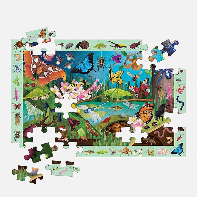 Mudpuppy Bugs & Butterflies — 64 Piece Search & Find Puzzle Jigsaw Puzzle Featuring Diverse Bugs and Insects and Over 40 Hidden Images to Find for Ages 4+