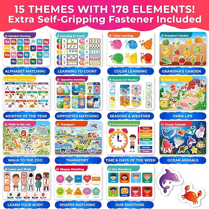QUOKKA Montessori Busy Book for Toddlers 1-3 - Pre K Toddler Learning Activities for Homeschooling - My Preschool Busy Book for Ages 3-5 - 15 Kids Educational Activities