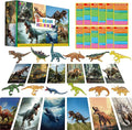 SpriteGru 12 PCS Dinosaur Figurines with 12 Introducing Flashcards, Portable Dinosaur Figurines Montessori Toys Science Educational Matching Game for Homeschool Preschool Toddler Kids