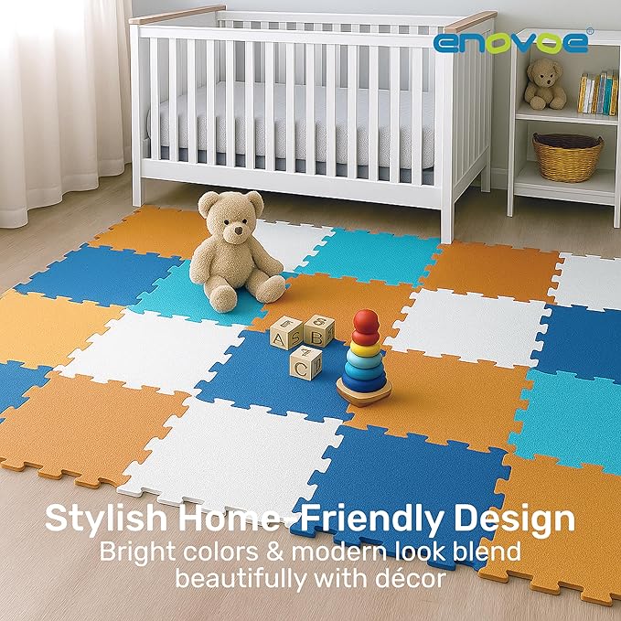 Enovoe Baby Play Mat for Floor - Non-Toxic, Interlocking EVA Foam Mats -16 Pcs - Cushioned Foam Puzzle Floor Mat for Kids & Infants - Ideal for Playrooms, Nurseries, and Home Gyms (12" x 12")