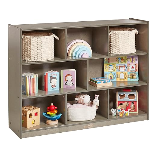 ECR4Kids 8-Compartment Mobile Storage Cabinet, 36in, Classroom Furniture, Natural