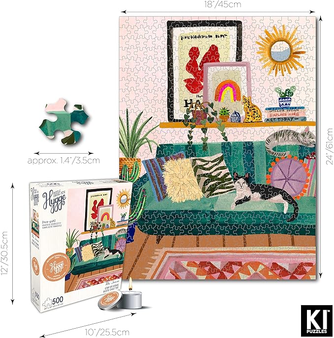 500 Piece Puzzle for Adults Hygge Collection Stay at Home Rhi James 24x18 Jigsaw and Candle by KI Puzzles