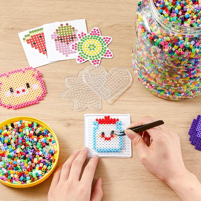 INSCRAFT 27,500 pcs Fuse Beads Kit for Kids Crafts, 30 Colors Iron Beads Set with 3 Pegboards, 5 Ironing Paper, 10 Patterns, Gifts for Birthday Christmas, Multicolor 5mm Melty Beads Bulk Refill Kit