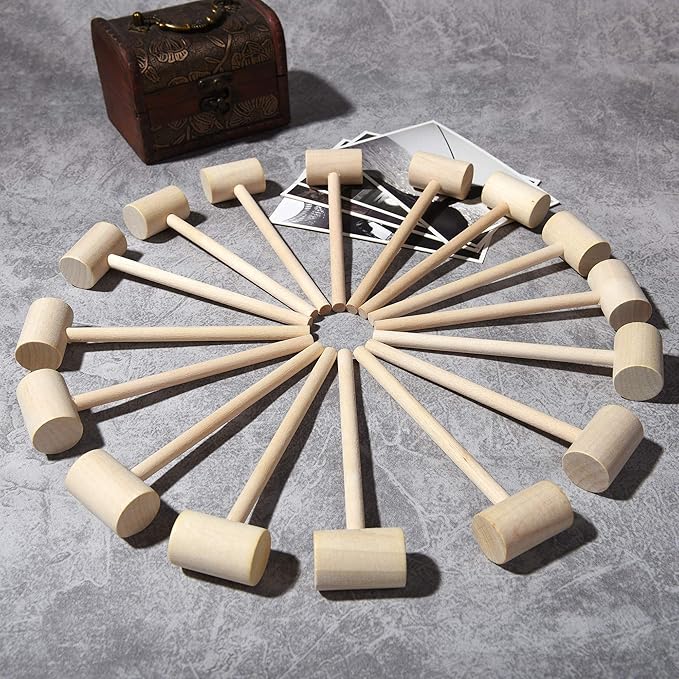 18 Pieces Mini Wooden Hammers Gavel Toy for Kids, Natural Wood Crab Lobster Seafood Mallets