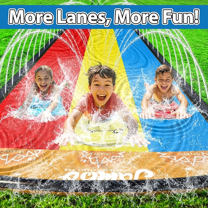 JAMBO 25Ft Premium XXL Slip Splash and Slide with 3 Bodyboards, Heavy Duty Water Slide- Advanced 3-Way Sprinkler System, Splash Mat Splash Pad Backyard Waterslide Outdoor Water Toys n Slides for Kids