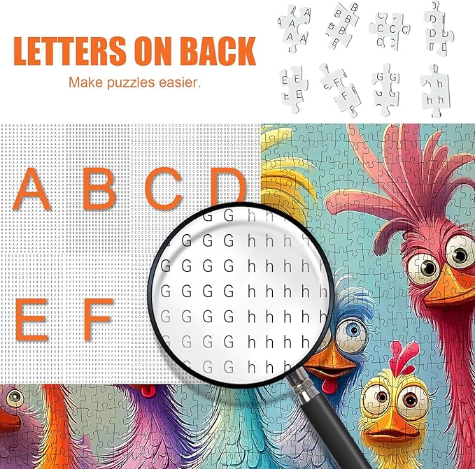 Chicken Puzzles for Adults 1000 Pieces - Funny Colorful Chicken Jigsaw Puzzle, Cute Turkey Art Puzzle with Letters on Back, Challenging Hard Difficult Cartoon Animal Puzzles as Thanksgiving Home Decor