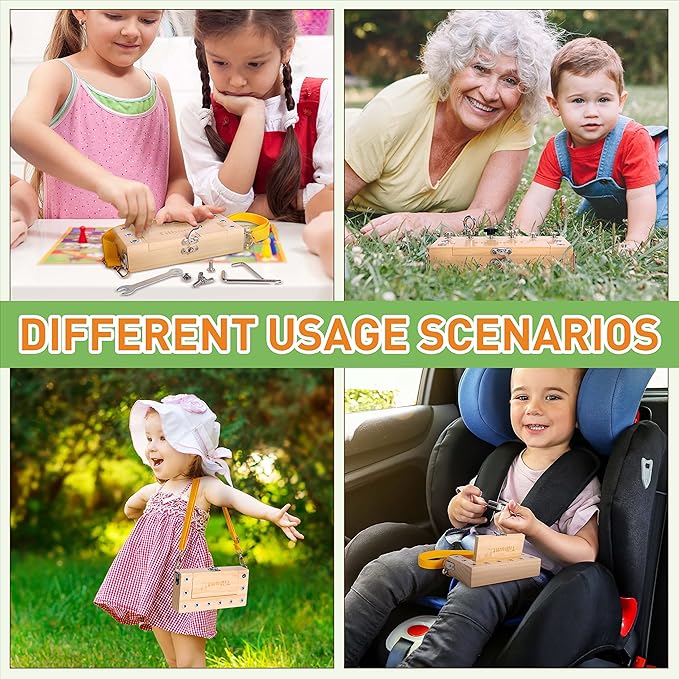 Tilhumt Montessori Screwdriver Board Set - Portable Busy Board Screwdriver Toy Set for 3-5 Toddlers for Travel with Carry Strap & Storage Box, Kids Nut/Bolt Montessori Educational Tools
