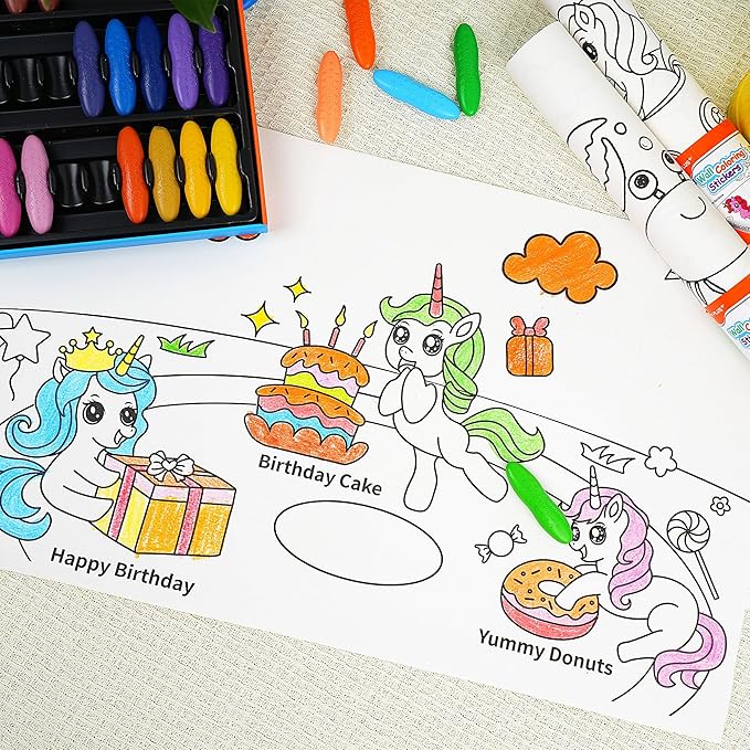 YPLUS Children Drawing Roll, Coloring Paper Roll for Kids, 120 x 11.8 Inch Sticky DIY Painting Drawing Paper Rolls for Toddler, Kids' Gift, Party Activities, Wall Coloring Paper Stickers - Unicorn