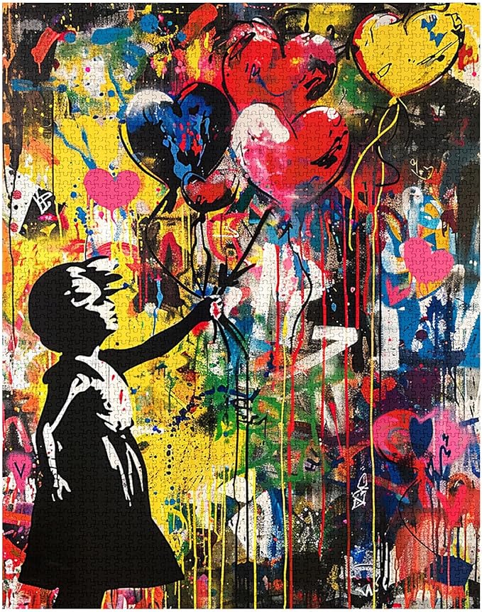 Tucocoo Banksy Balloon Girl Jigsaw Puzzles for Adults 1000 Pieces, Graffiti Street Art Jigsaw Puzzle 20 x 27 Inch Colorful DIY Puzzles for Home Decoration Gifts, Family Puzzle Perfect for Game Nights