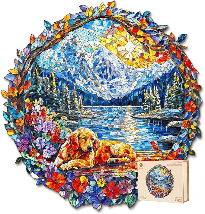 Wooden Puzzles for Adults,The Dog and The Snowy Mountain Wooden Jigsaw Puzzles, Creative Ghristmas Gift for Teenagers and Adults.(11.4 * 10.9 in 186pcs)