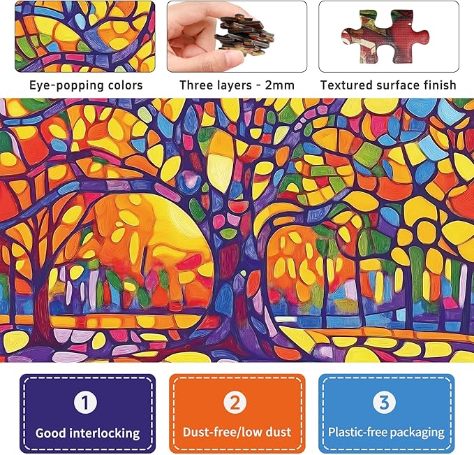 Mosaic Tree Jigsaw Puzzles for Adults 1000 Pieces, Irregularly Shaped Difficult Puzzles Perfect for Game Night, Great Gift Idea, Size 26.65 x 19.25 in