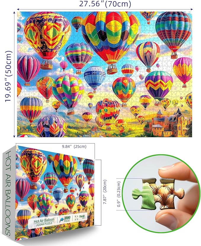 Hot Air Balloon 1000 Piece Puzzle for Adults Unique Colorful Castle Puzzles for Adults 1000 Pieces Landscape Jigsaw Puzzles 1000 Pieces Family Challenging Puzzle (27.5"x19.6")