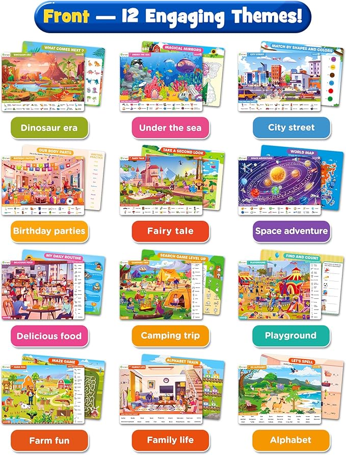Preschool Learning Activity - Search and Find Book, Reusable Learning & Education Toys, Travel Game for Road Trip Car Airplane, 24 Activity with 4 Dry Erase Markers, Birthday Gifts for Kid Ages 3-6