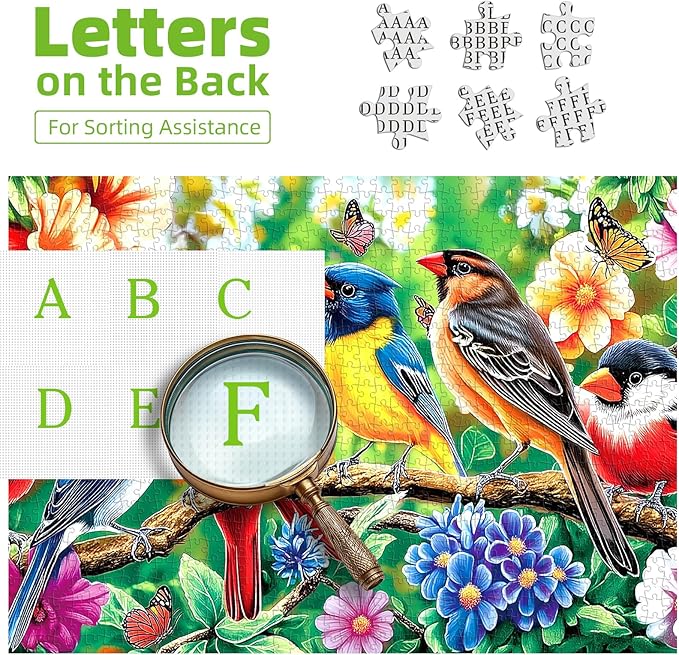 500 Piece Bird Jigsaw Puzzle for Adults - 23x15 Inch Vibrant Cardinal & Blue Bird with Flowers & Butterflies, Unique Art Puzzle for Home Decor & Gift