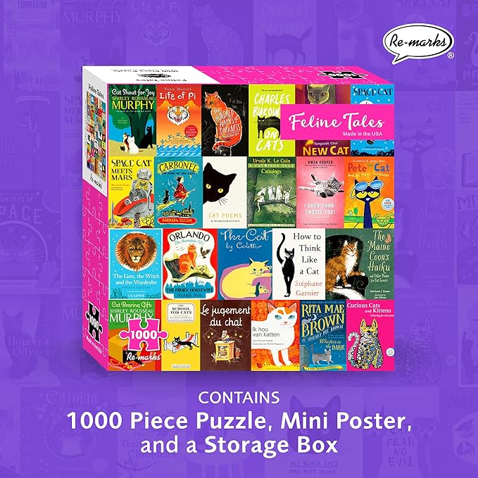 Re-Marks Feline Tales 1000-Piece Puzzle for All Ages, Cat Books Jigsaw Puzzle, Family Puzzle