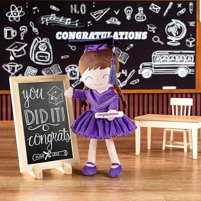 Gloveleya Baby Girl Gifts Graduation Plush Girls Dolls Congratulation Gift for Kindergarten Dark Purple 16 inch