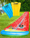 JAMBO 31.5Ft Extra Long Water Slide and 2 Bodyboards, Heavy Duty Slip Splash and Slide with Inflatable Crash Pad, Summer Water Toy Sprinkler, Backyard Outdoor Water Fun n Toys for Kids, Splash Mat