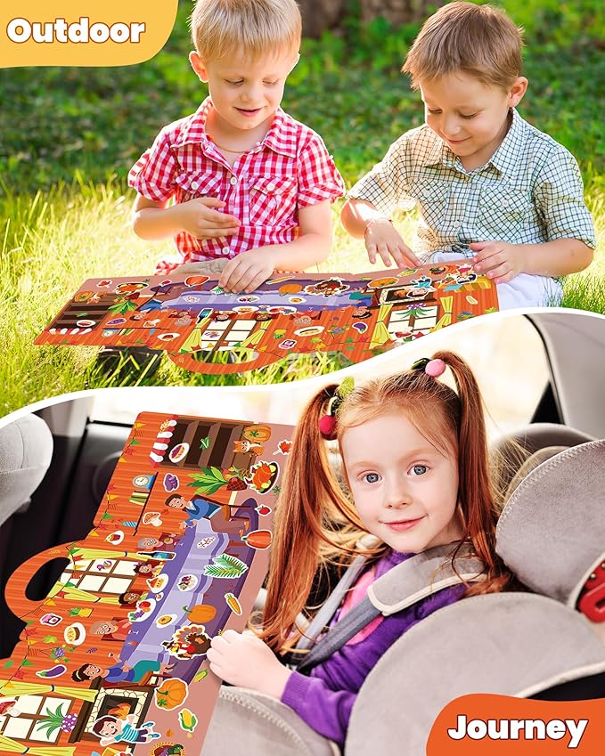 Reusable Sticker Book for Toddlers 2-4 Years, Stickers for Kids, Toddler Craft Activities, Toddler Travel Toys Ages 2+ Boy Girl Birthday Gifts - Thanksgiving