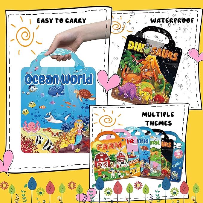 6Set Puffy Sticker Books for Kids, 3D Reusable Stickers Books for Toddlers 3-5,Farm+Animal+Dinosaurs+Ocean World+Space+Vehicle