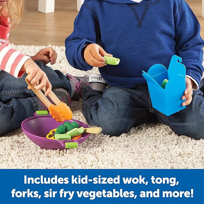Learning Resources New Sprouts Stir Fry Play Food Set, Toy Wok, Pretend Play Toys for Toddlers, Kitchen Toys, 17 Piece Set, Ages 18 mos+
