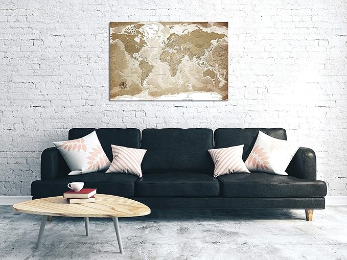 artgeist Textured Canvas Wall Art World Map 35x24 in - 1pcs Painting Canvas Prints Picture Artwork Image Framed Contemporary Modern Photo Wall Home Highland Cow Colorful k-C-0127-b-a