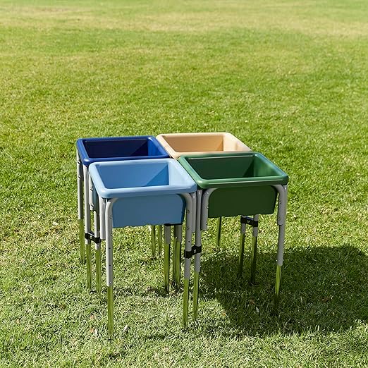 ECR4Kids 4-Station Sand and Water Adjustable Play Table, Sensory Bins, Earthtone