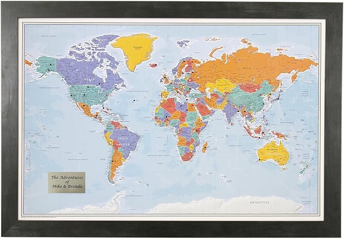 Push Pin Travel Maps - Customizable Blue Oceans World Push Pin Travel Map with Rustic Black Frame- 27.5" x 39.5" - 8 Handcrafted Frame Options - Made in USA - Ideal for Adventurous Travelers