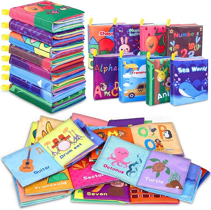 Baby Bath Books, Nontoxic Fabric Soft Baby Cloth Books, Early Education Toys, Waterproof Baby Books for Toddler, Infants Perfect Shower Toy, Kids Bath Toys Birthday Gift (Pack of 8)